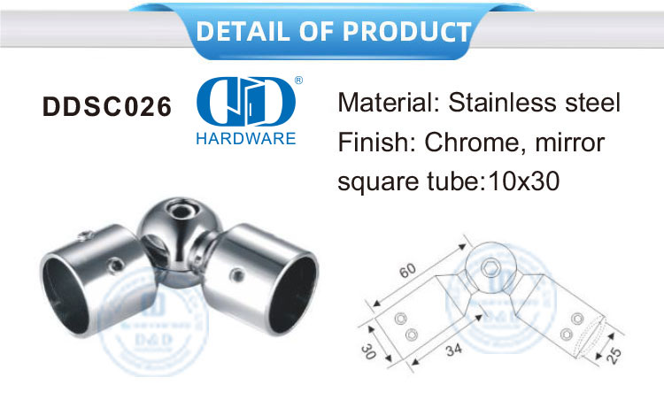Edelstahl-Rundrohrverbinder Badezimmerhalter Duschrohrverbinder Plattenverbinder Glasbeschläge-DDSC026