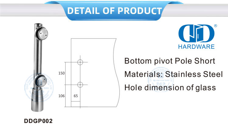 Edelstahl-Schiebetür-Hardware-Patchbeschlag, drehbarer Glasbeschlag für Eingangs-Glastür-DDGP002