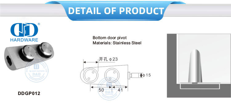 Edelstahl-Glastür-Drehsysteme, Schiebetür-Hardware, untere Tür-Drehvorrichtung-DDGP013