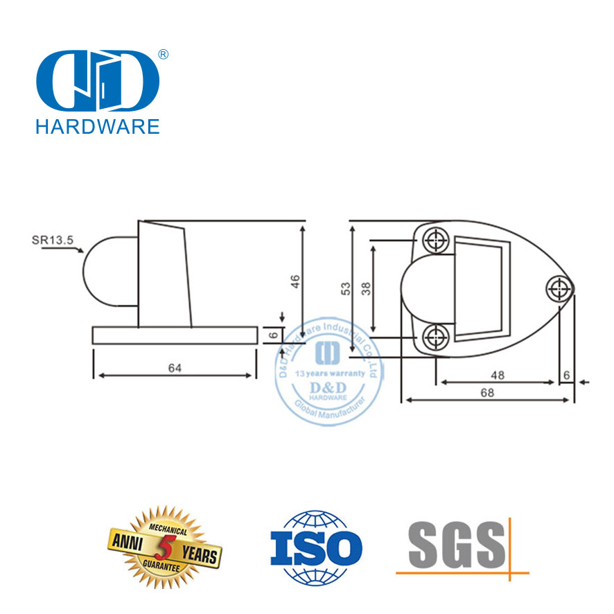 Halbkugel-Türhalter aus Edelstahl 304-Gummi für Metalltürzubehör-DDDS029