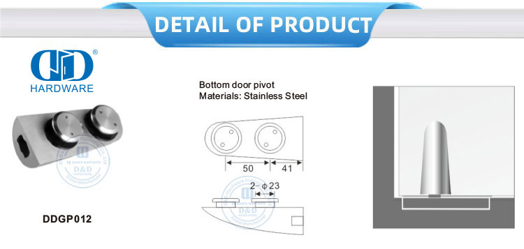 Edelstahl-Untertür-Drehzapfen, Glastür-Hardware, Dreh-Patch-Beschlag, oberer Drehzapfen-DDGP012