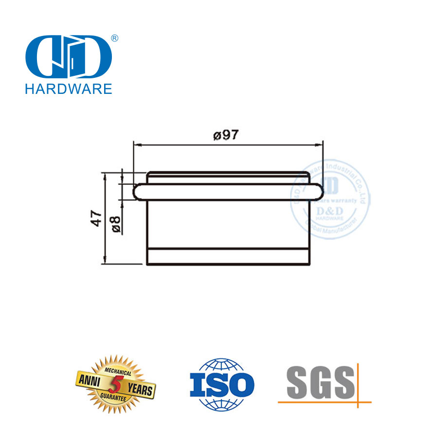 Gute Qualität, bodenmontierter Gummi-Türstopper aus massivem Edelstahl 304, Gummi, Metall/Holz-DDDS040
