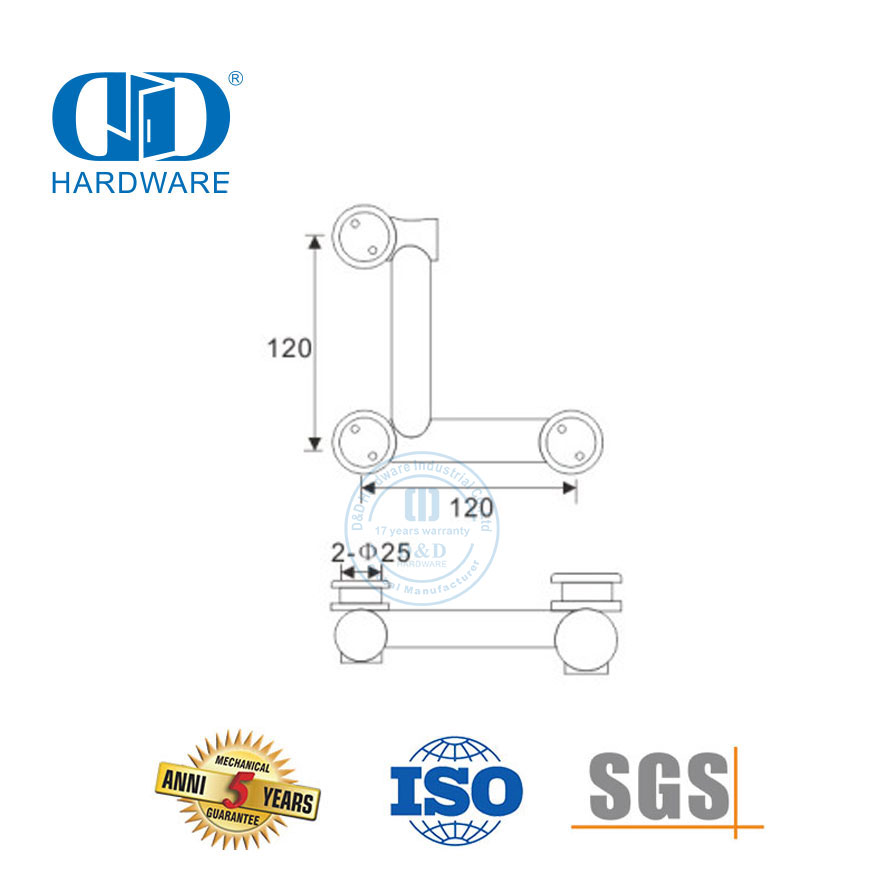 Edelstahl-Glaswand-Eckschwingtürbeschlag über Paneel-Drehglas-Hardware-DDGP009