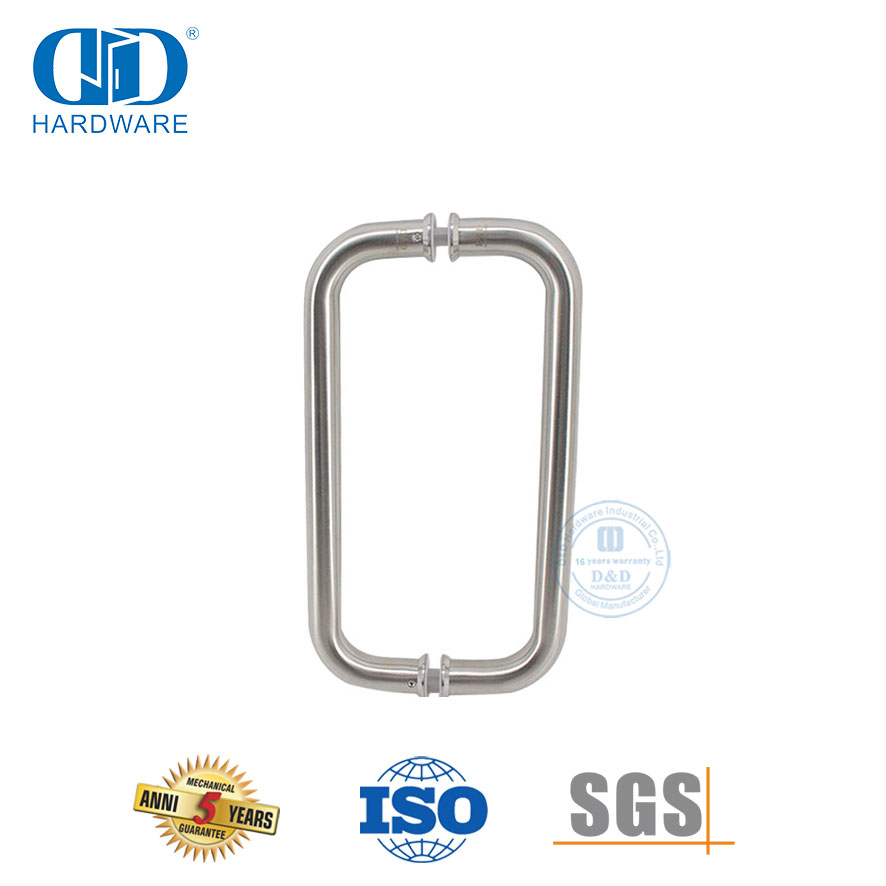 Verdickter, doppelt gebogener, gebürsteter silberner 304-Edelstahl-Glastürgriff mit C-Rahmen -DDPH007-A