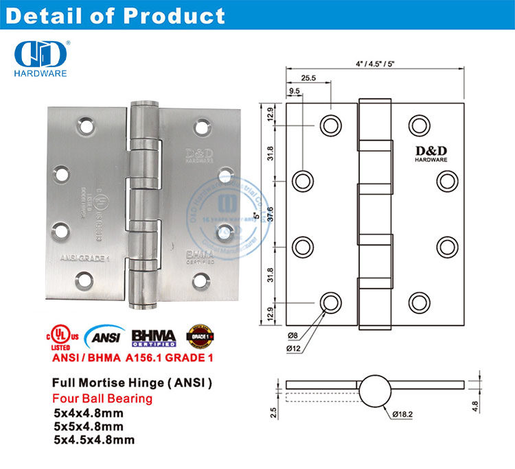 Hochleistungs-Sicherheitsscharniere für Regierungsbürotüren. 