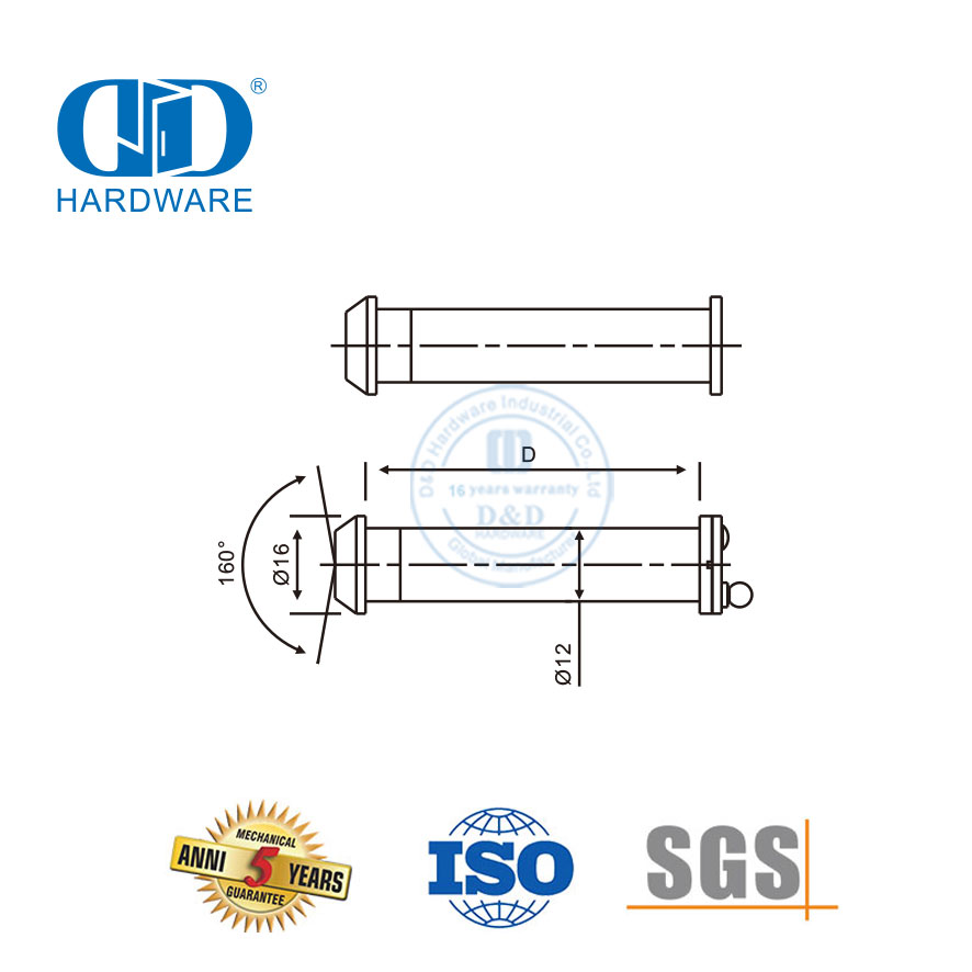 D & D-Hardware 160 Grad Black Door Viewer Peephole Hersteller-DDV001