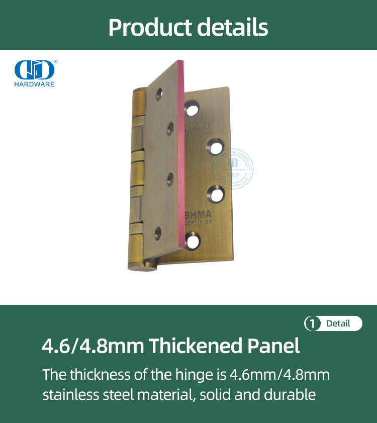 ANSI BHMA Feuerfestes rotgoldenes Türscharnier mit schneller Installation für Supermarkteingänge-DDSS001-ANSI-1-4,5x4,0x4,6mm
