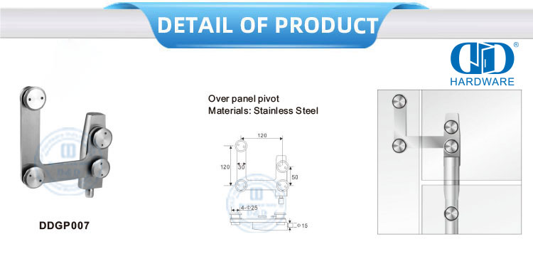 Edelstahl-Patchbeschlag, Drehbeschlag, geschwungener Verbinder, Pivot-Glasbeschlag-DDGP007