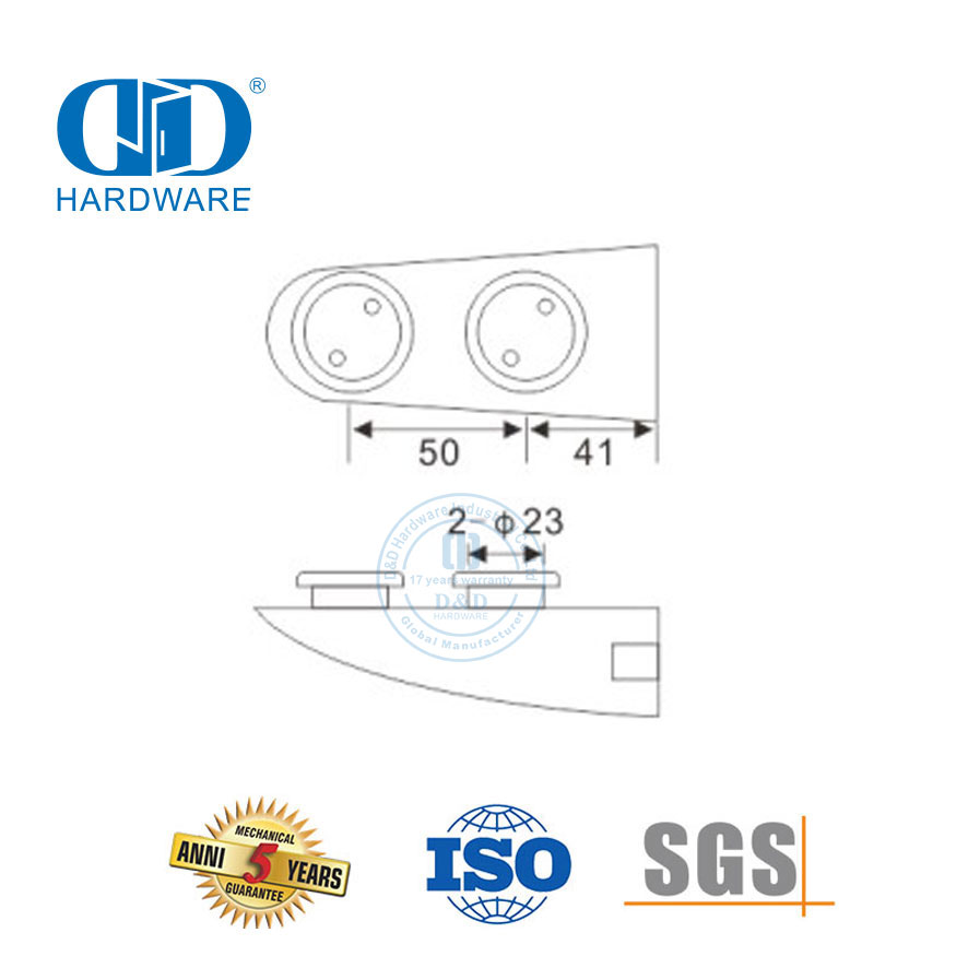 Edelstahl-Untertür-Drehzapfen, Glastür-Hardware, Dreh-Patch-Beschlag, oberer Drehzapfen-DDGP012