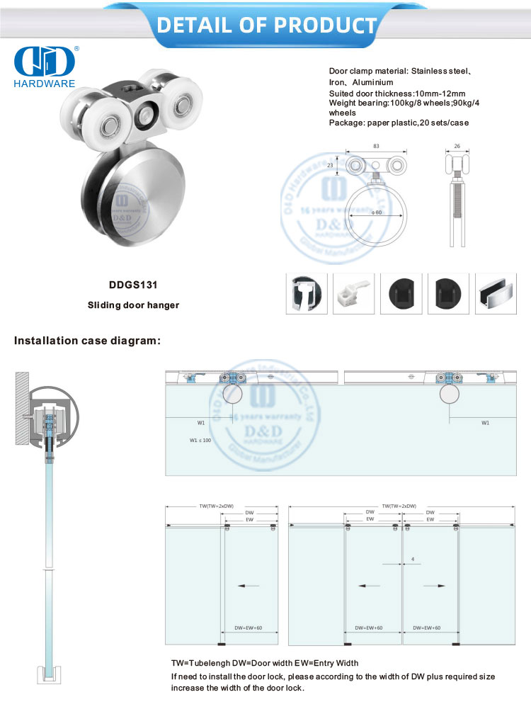 Schiebetürhänger Edelstahl Badezimmerzubehör Glasbeschläge Türbeschläge für Schiebetüren-DDGS131