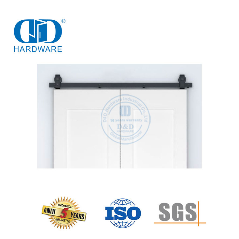Edelstahl-Schiebe-Scheunentor-Beschläge, Möbel-Hardware, schwarze Farbe, Doppel-Scheunentor-Hardware-Kit für Holz-Innentüren-DDBD025
