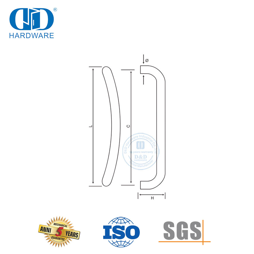 Halbmondförmige gebogene Glastürgriffe aus gebürstetem Nickel-Edelstahl-DDPH004